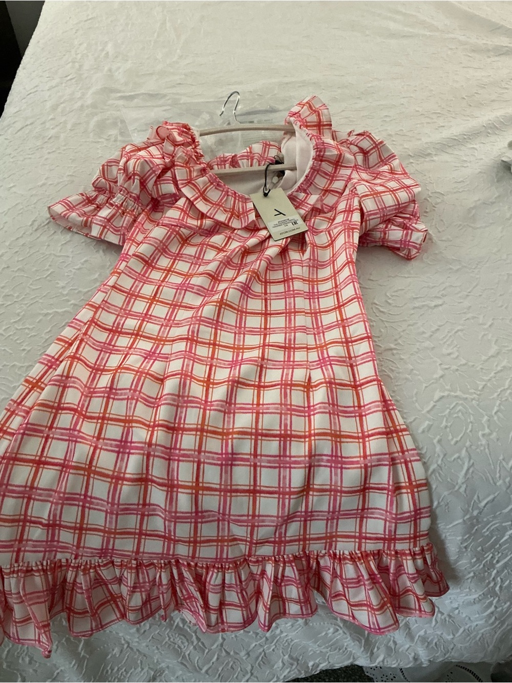 ATOIR One-Shoulder Pink Plaid Ruffle Mini Dress. SIZE S/8 NWT’S American Size 4 - Picture 7 of 7
